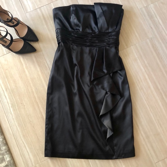 WHBM Strapless Cascade Black Satin Formal Dress - Picture 3 of 8